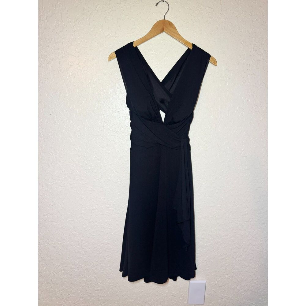 White House Black Market Black Sleeveless Dress V-Neck Open Back Crisscross Sz 2